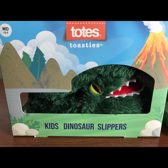 NWT TOTES Toasties Kids Dinosaur Boot Slippers - Picture 1 of 7